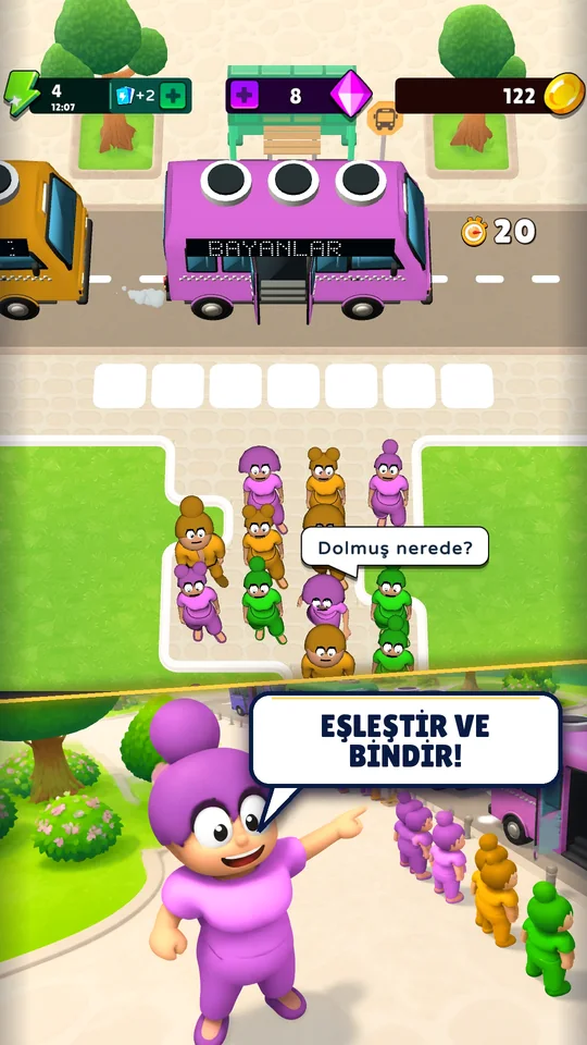 Dolmuş Kuyruğu renk eşleştirme ve yolcu sıralama bölümü
